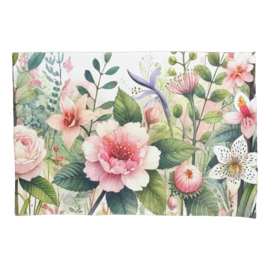 Roze Bloemen Bloemig  Kussensloop (Voorkant)