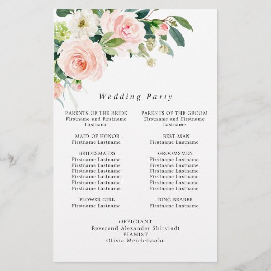 Roze Bloemen Bloemige Huwelijksceremonie Programma (Achterkant)