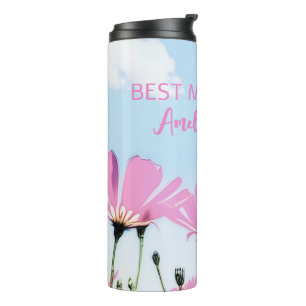 Roze Bloemen Bloemige Moeder Naam Moederdag Thermosbeker