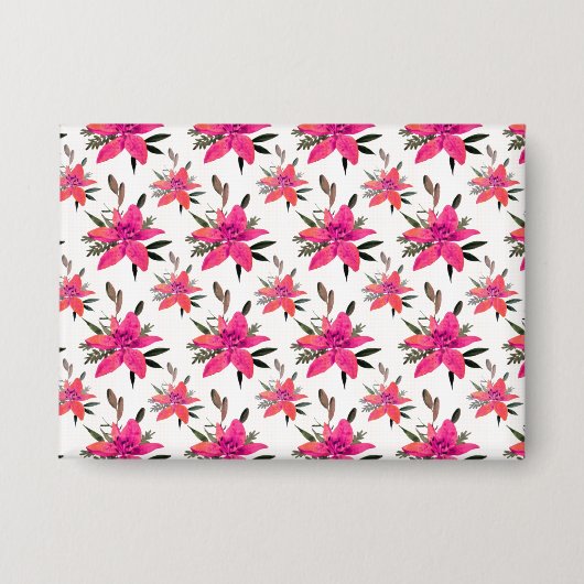 Roze Bloemen Bloemmotief Ontwerp Button (Voorkant)