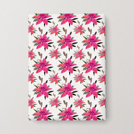 Roze Bloemen Bloemmotief Ontwerp Button (Voorkant)