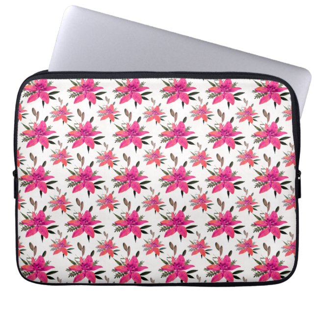 Roze Bloemen Bloemmotief Ontwerp Laptop Sleeve (Voorkant)