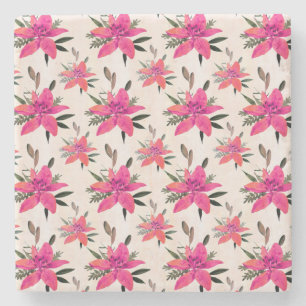 Roze Bloemen Bloemmotief Ontwerp Stenen Onderzetter