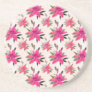 Roze Bloemen Bloemmotief Ontwerp Zandsteen Onderzetter