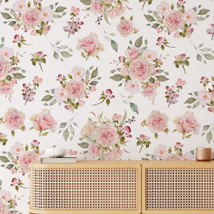 Roze Bloemen Bloemmotief Vintage Stijl Behang