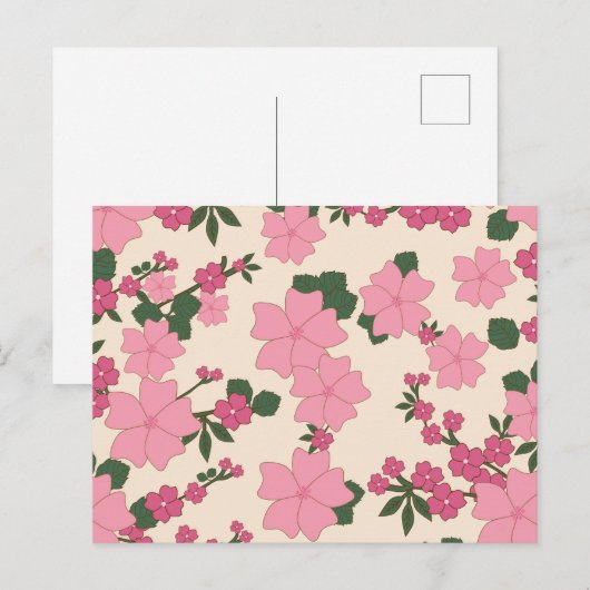 Roze bloemen, bloempatroon, patroon van bloemen briefkaart (Voorkant / Achterkant)
