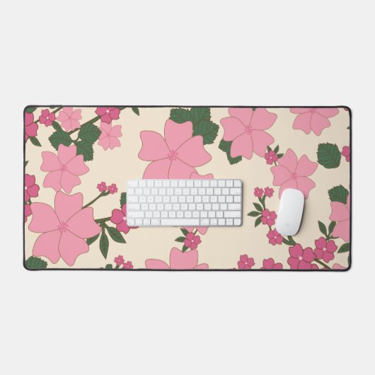 Roze bloemen, bloempatroon, patroon van bloemen bureaumat (Keyboard & Muis)