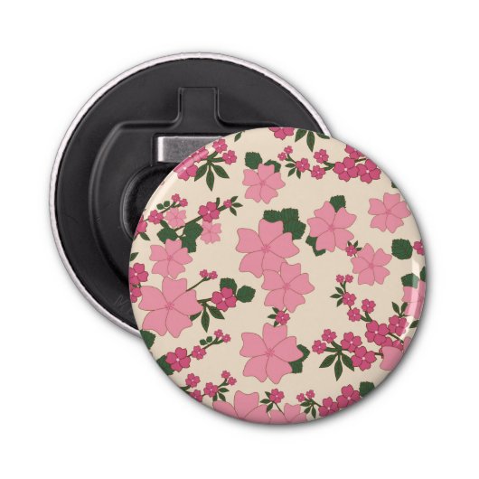 Roze bloemen, bloempatroon, patroon van bloemen button flesopener (Voorkant)