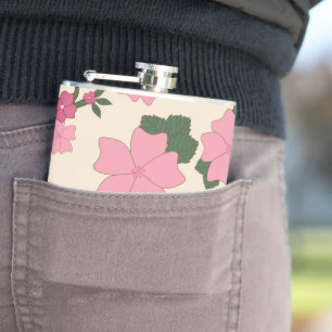 Roze bloemen, bloempatroon, patroon van bloemen heupfles