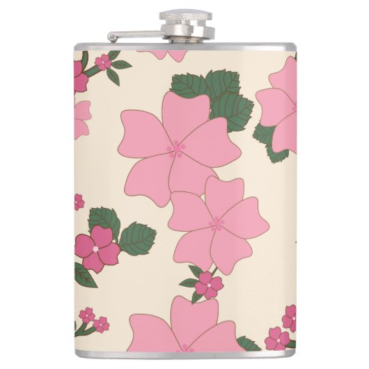 Roze bloemen, bloempatroon, patroon van bloemen heupfles (Voorkant)