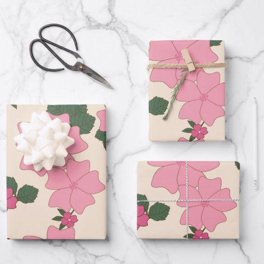 Roze bloemen, bloempatroon, patroon van bloemen inpakpapier vel (Voorkant)