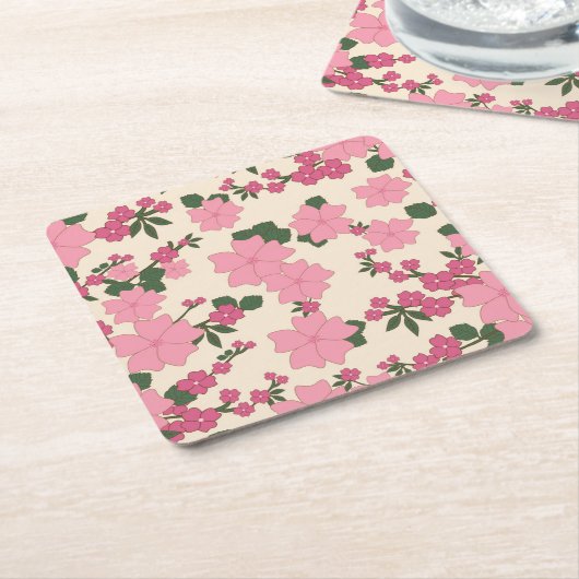 Roze bloemen, bloempatroon, patroon van bloemen kartonnen onderzetters (Schuin)