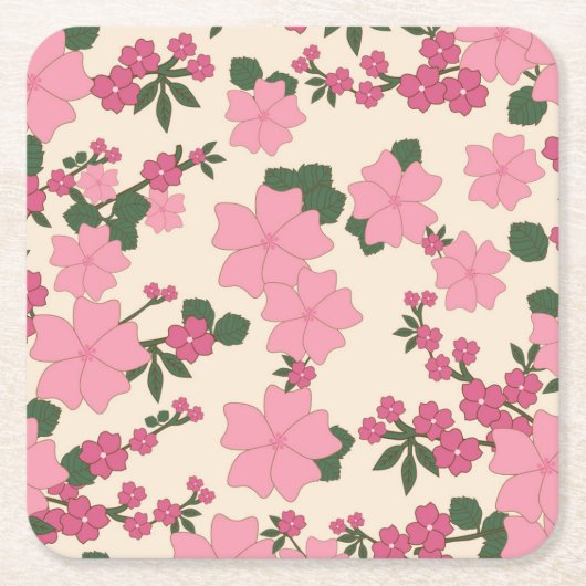 Roze bloemen, bloempatroon, patroon van bloemen kartonnen onderzetters (Voorkant)