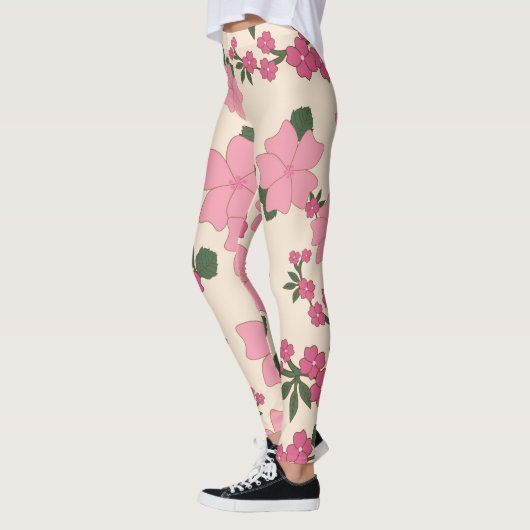 Roze bloemen, bloempatroon, patroon van bloemen leggings (Links)