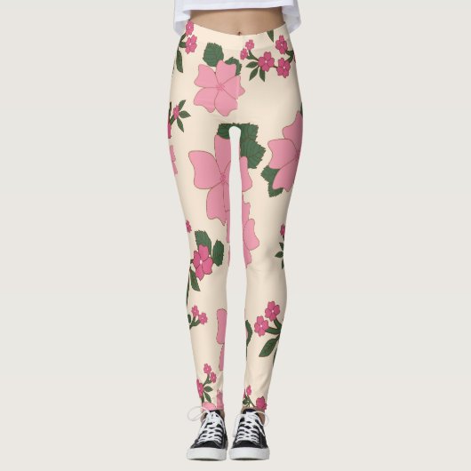 Roze bloemen, bloempatroon, patroon van bloemen leggings (Voorkant)