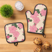 Roze bloemen, bloempatroon, patroon van bloemen ovenwant & pannenlap set (Top down)