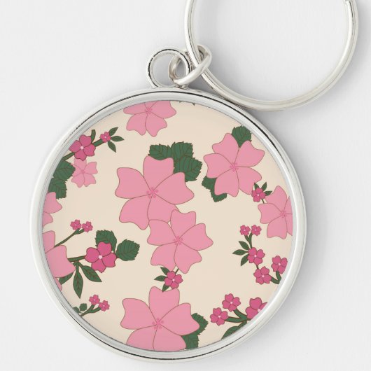 Roze bloemen, bloempatroon, patroon van bloemen sleutelhanger (Voorkant)