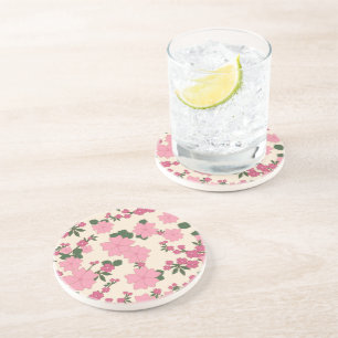 Roze bloemen, bloempatroon, patroon van bloemen zandsteen onderzetter