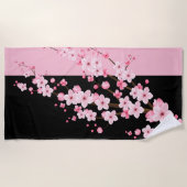 Roze Bloemen Bloesems Zwart & Roze Handdoek (Voorkant)