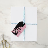 Roze Bloemen Bloesems Zwart & Roze Handdoek Cadeaulabel (Met Touw)
