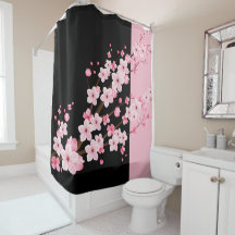 Roze Bloemen Bloesems Zwart & Roze Handdoek