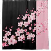 Roze Bloemen Bloesems Zwart & Roze Handdoek Douchegordijn (Voorkant)