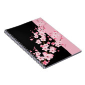 Roze Bloemen Bloesems Zwart & Roze Handdoek Notitieboek (Rechterzijde)