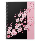 Roze Bloemen Bloesems Zwart & Roze Handdoek Notitieboek (Voorkant)