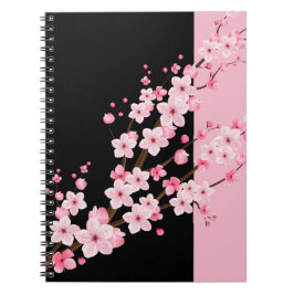Roze Bloemen Bloesems Zwart & Roze Handdoek Notitieboek