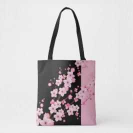 Roze Bloemen Bloesems Zwart & Roze Handdoek Tote Bag