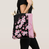 Roze Bloemen Bloesems Zwart & Roze Handdoek Tote Bag (Dichtbij)