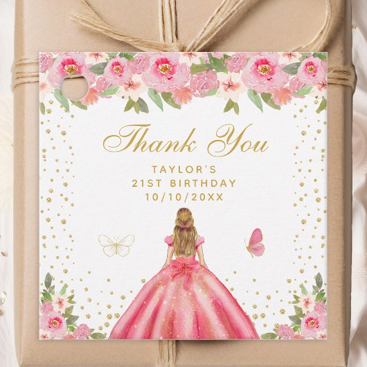 Roze Bloemen Blond Haar Meisje Verjaardagsfeest Bedankjes Labels