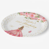 Roze Bloemen Blond Haar Meisje Verjaardagsfeest Papieren Bordje (Gekanteld)