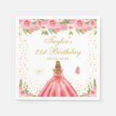 Roze Bloemen Blond Haar Meisje Verjaardagsfeest Servet (Voorkant)