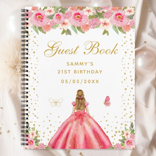 Roze Bloemen Blond Haar Prinses Gastenboek Notitieboek