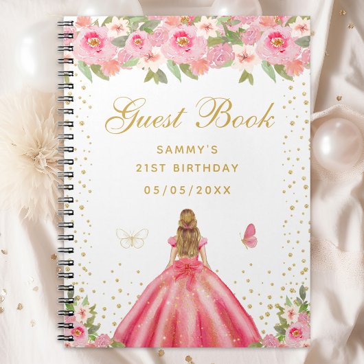 Roze Bloemen Blond Haar Prinses Gastenboek Notitieboek