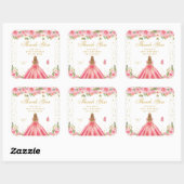 Roze Bloemen Blond Haar Prinses Verjaardagsfeest Vierkante Sticker (Vel)