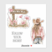 Roze Bloemen Blond Meisje Wild West Sticker (Vel)