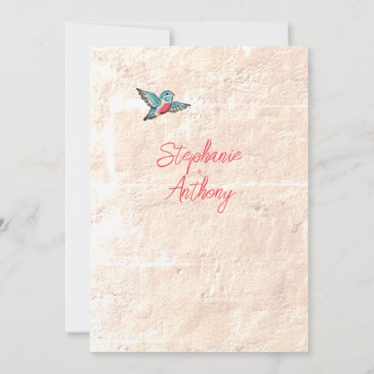   Roze Bloemen Bluebird Border Bruiloft Kaart (Achterkant)