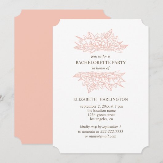 Roze bloemen. Blush bloemenvrijgezellenfeest Kaart (Voorkant / Achterkant)