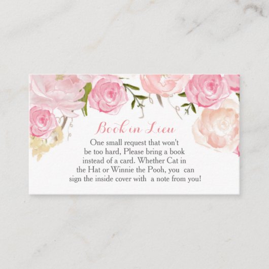 Roze bloemen Boek in Lieu, Neem een boek mee Informatiekaartje (Voorkant)