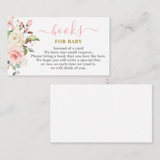Roze Bloemen Boeken voor Baby Kaart (Voorkant / Achterkant)