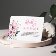 Roze Bloemen Boeken voor Baby shower Kaart