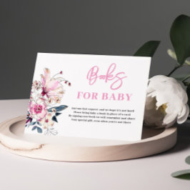 Roze Bloemen Boeken voor Baby shower Kaart