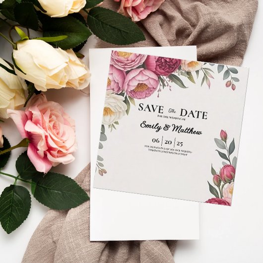 Roze Bloemen Boeket Bewaar de datum Save The Date