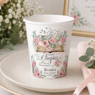 Roze bloemen boeket boek Nieuwe Hoofdstuk Bruidsca Papieren Bekers