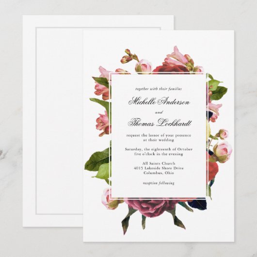 Roze Bloemen Boeket Bruiloft Kaart (Voorkant / Achterkant)