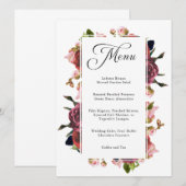 Roze Bloemen Boeket Bruiloft Menu (Voorkant / Achterkant)