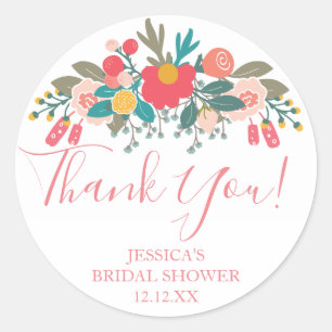 Roze Bloemen Boeket Dank u Ronde Sticker