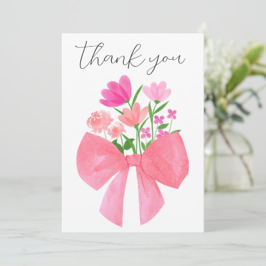 Roze Bloemen Boeket Foto Baby shower Bedankkaart (Staand voorkant)